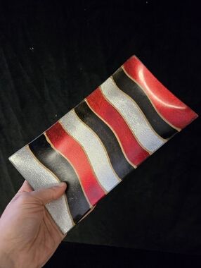 Metallic Red Black Silver Decorative Glass Tray